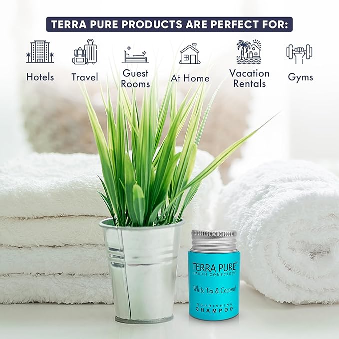 Terra Pure White Tea & Coconut Shampoo, Travel Size Hotel Amenities, 1 oz. (Case of 300)