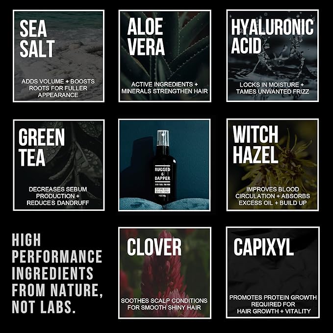 RUGGED & DAPPER Texture Boost Sea Salt Spray for Men - 4 oz, Hair Styling Agent, Adds Body and Fullness to Hair, Enhances Natural Texture, Locks in Moisture, Ocean Fresh Scent