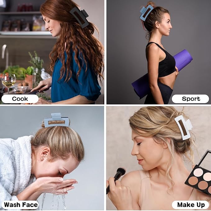 Hair Clip, 4.1 Inch Large Square Hair Claws Clips 12 Pcs for Thick Hair - Blue, for Women and Girls