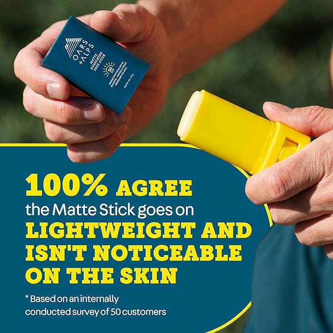 Oars + Alps Matte Face Sunscreen Stick, SPF 50 Travel Sunscreen Roll On for Face & Body, Fragrance Free, Water & Sweat Resistant Sunblock, All Skin Types, Dermatologist Tested, Moisturizing