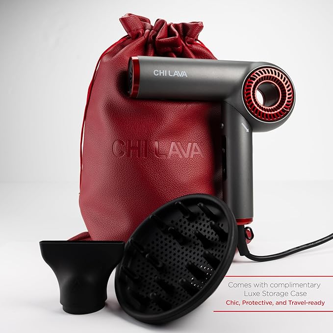 CHI Lava Brushless Motor Hair Dryer, Foldable Design, Faster, Quieter Drying, Reduces Frizz & Enhances Shine, Customizable Heat & Speed Settings
