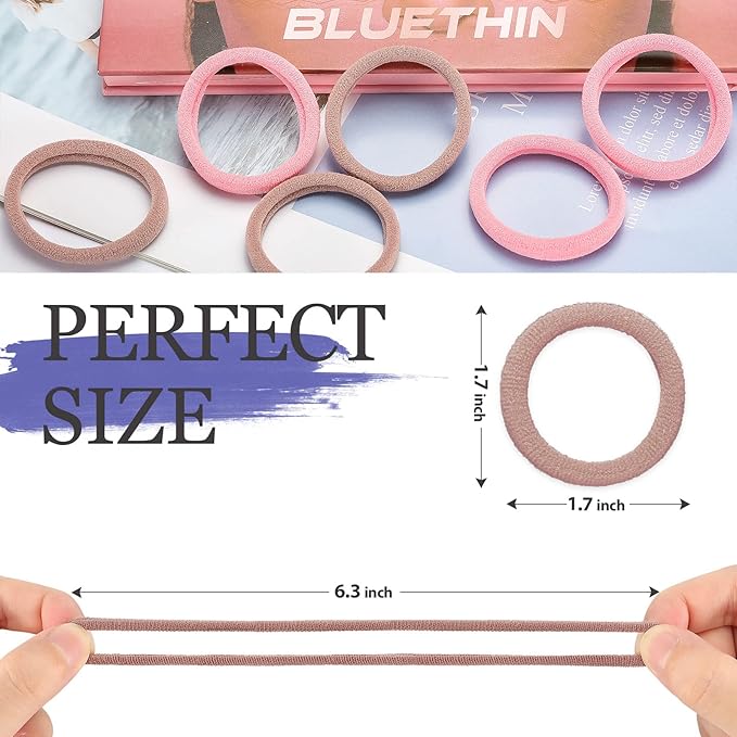 50Pcs Hair Ties for Women Girls,Cotton Seamless Hair Ties, Soft Ponytail Holders,No Crease No Damage Elastics Hair Bands with Box for Thick Heavy and Curly Hair (Pink)