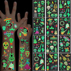 Day of the Dead Luminous Halloween Temporary Tattoo, 125PCS Waterproof Fake Face Tattoos, Body Stickers Decorations Glow in the Dark, Makeup Party Favors Supplies Decor