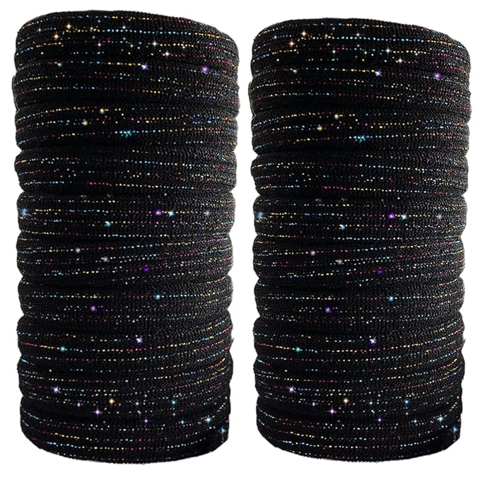 Large Stretch Thick Hair Ties for All Hair Types Seamless Glitter Hair Ponies Elastics Ponytail Holders Hair Scrunchies for Thick Hair Hair Accessories Women Girls 20-Pack