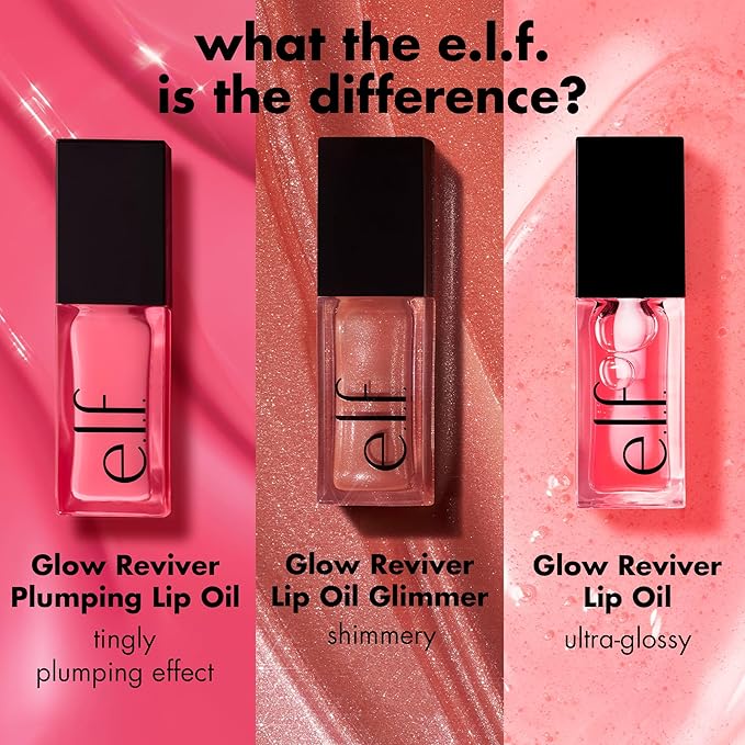 e.l.f. Glow Reviver Plumping Lip Oil, Tinted Lip Plumper For A High-Shine, Plump Finish, Infused With Jojoba Oil, Vegan & Cruelty-Free, Apricot Feelings