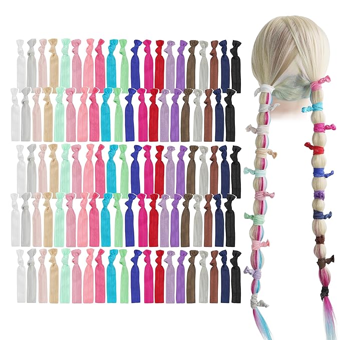 MEEDEE Women's Pastel Rainbow Hair Accessories: 100 Pack Knotted Soft Elastic Ribbon Hair Ties, No Crease, No Damage, Ouchless for Ponytails, Yoga, and Bracelets