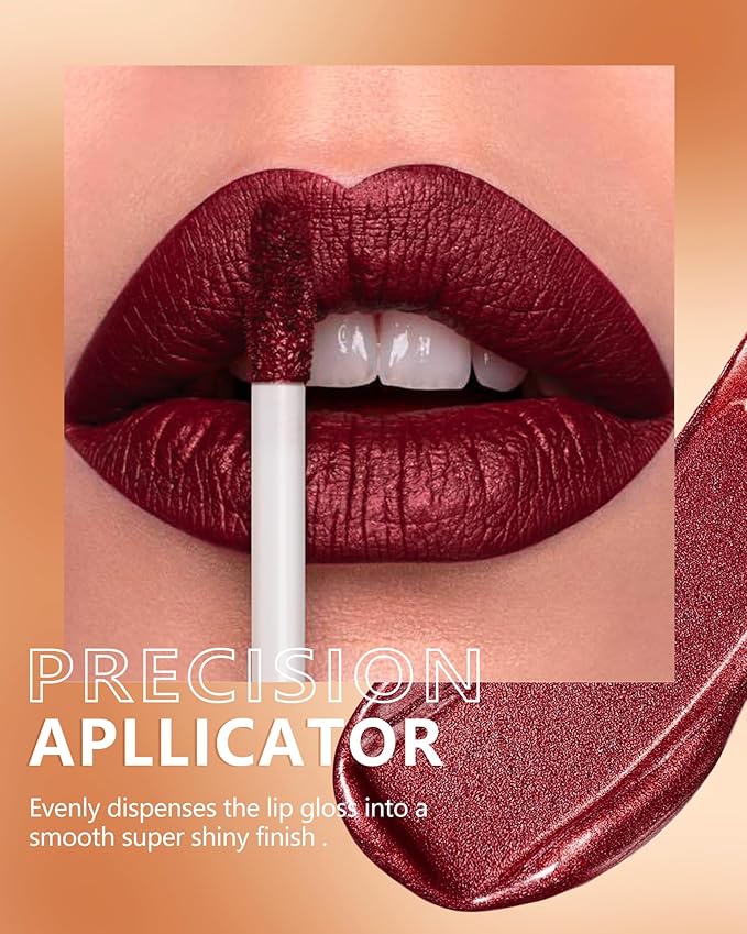 MAKI YIKA Dark Red Lipstick for Women Metallic Lipsticks Glitter Long Lasting Lipstick No Smudge No Transfer Liquid Pink Lip Gloss (BR011 Pure Envy)