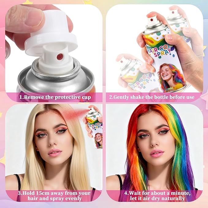 2 Pack hair spray temporary for Girls Women,Washable Hair Dye Spray Non-Sticky Halloween Cosplay Party Crazy Hair Day Hair Coloring Wax (Pink&Purple)