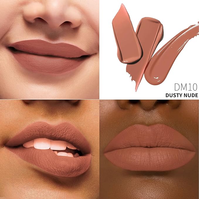 Nude Lipstick Matte for Women Color Stay Long Lasting Lipstick Smudgeproof Liquid Lipsticks Cruelty Free Lip Color, DM10 Dusty Nude