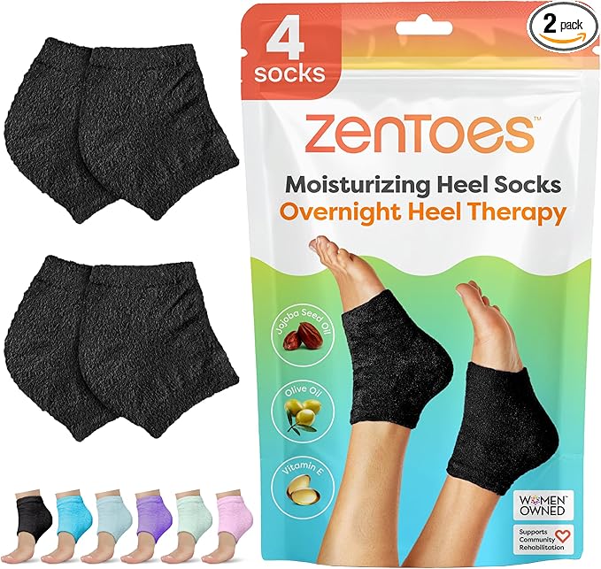 ZenToes Moisturizing Socks for Cracked Heel Treatment, Vitamin E, Olive Oil and Jojoba Oil Heel Socks, Stocking Stuffers for Women, Spa Self Care Gifts for Women (Fuzzy Black, Wide Width)