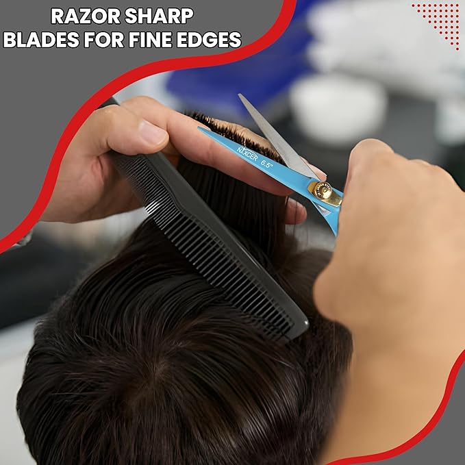 Hair Cutting Scissors -Sharp Razor Edge Blade Hair Shears Series - 6.5" With Fine Adjustment – Stainless Steel Hair Scissors Professional For Men, Women & Babies (Sky Blue)