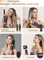 UKLISS Hair Dryer Brush 7 in 1，110000 RPM Hair Dryer with Diffuser for Curly & Twisted Hair Professional Ionic Brush Blow Dryer for Salon-Quality Styling (Blue Gold)
