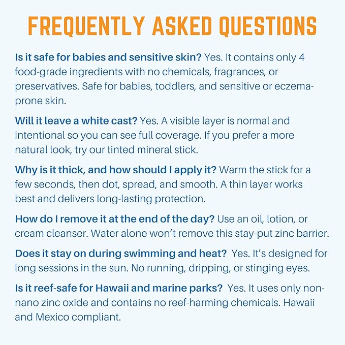 Waxhead Zinc Oxide Sunscreen Stick SPF 30, 4-Ingredient Mineral Sunscreen for Face & Body, EWG 1, Reef Safe Non-Nano, Baby & Kids Sensitive Skin, Water Resistant Sport Tattoo Sunblock, 3.7 oz