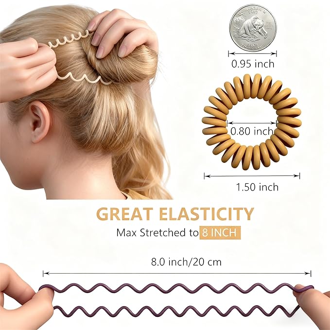 TIZZYT Hair Ties, 18 Count - Vintage matte color Spiral Hair Ties, No Crease, Suitable For Women And Children With Thick Or Thinning Hair