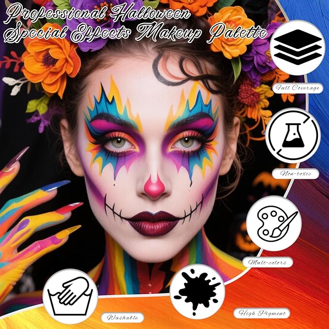 6 Colors Face Paint Bruise Wheel, Professional Trauma SFX Body Paint Makeup Kit, Halloween Makeup Face Body Painting Palette with Brush Sponge for Cosplay Hulk Witch Monster Costumes Party