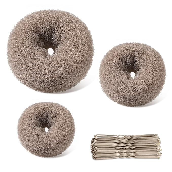 TsMADDTs Hair Bun Set, 4PCS Tan Brown Hair Donut Bun Maker with 20PCS U Shaped Bobby Pins for Dance
