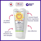 California Baby Super Sensitive SPF 30+ Sunscreen | Unscented | Mineral Based | Titanium Dioxide | Travel Size Baby Sunscreen for Face + Body | 2.9oz