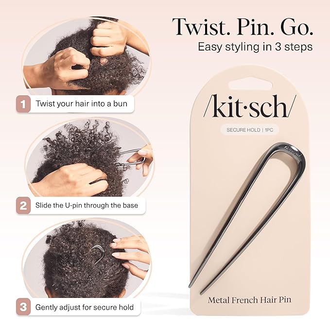 Kitsch Metal French Hair Pin for Women - Elegant Hair Accessories, Ideal for Buns & French Twist, Designed for a Secure, Comfortable Fit | Ideal Gifts for Women - Hematite