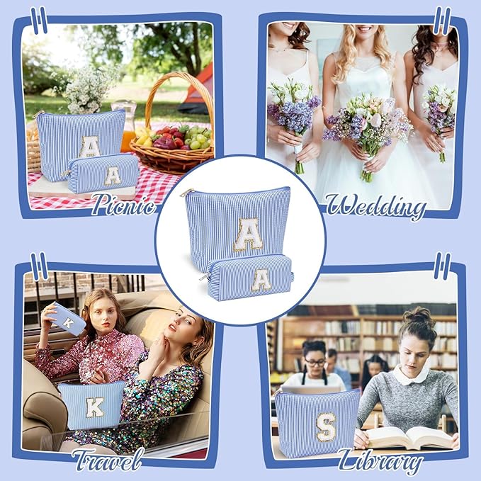 YOOLIFE Initial Makeup Bag | Makeup Bag | Travel Cosmetic Bag | Birthday Gifts for Girls | Teen Girl Gifts Trendy Stuff | Birthday Gifts for 4 5 6 7 8 9 10 11 12 13 Year Old Girls | Blue M