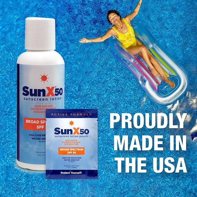 CoreTex Sun X 50 SPF Broad Spectrum Sunscreen Lotion - 1oz Bottle of Paraben, Oxybenzone, Octinoxate, & Oil Free Sunscreen - No White Cast and Water Resistant Up to 80 Minutes