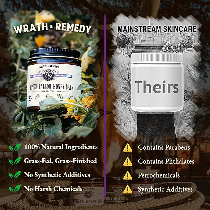 Organic Beef Tallow for Skin - 4 OZ (Lavender) — Grass Fed Beef Tallow for face + Body — US-Made Whipped Tallow and Honey Balm Moisturizer for Dry and Sensitive Skin, Eczema, Rosacea (No Additives)