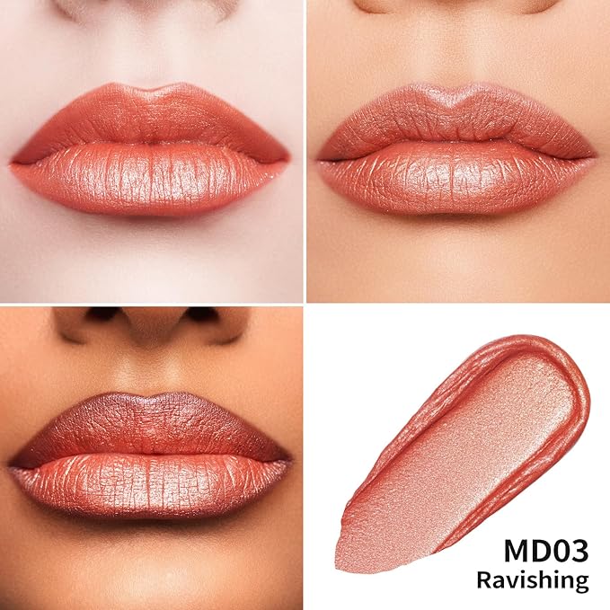 Oulac Orange Metallic Lipstick for Women, Lips & Eyeshadow 2 IN 1, Long Lasting Waterproof Lip Gloss, High Impact Lip Color, Oil-Based Formula, Vegan, MD03