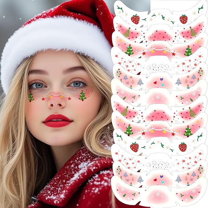 Face Glitter Freckles 12 Pcs Christmas Temporary Face Tattoos Stickers Waterproof Sparkle Face Speckles Makeup Patches Cute Body Temporary Tattoo Rave Accessories for Women Music Festival Accessorie