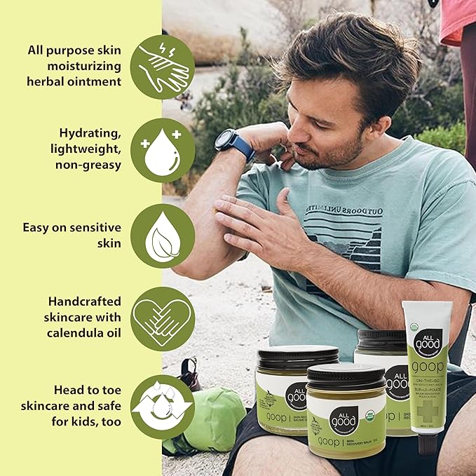 All Good Goop Organic Skin Care Recovery Balm - All Purpose Ointment w/Calendula, Lavender, Beeswax - Chafing Cream, Dry Skin Salve, Cracking Lip Moisturizer - Soothes, Hydrates & Calms - 1oz, 2-pack