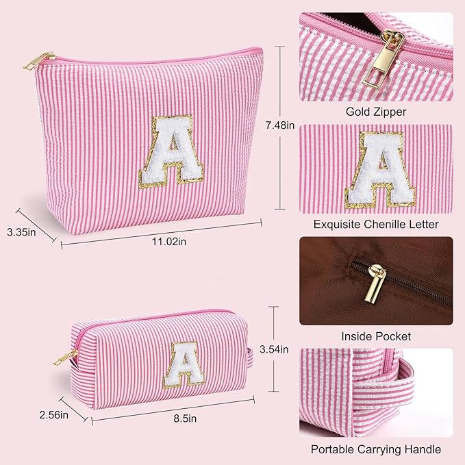 YOOLIFE Personalized Birthday Gifts for Women Teacher, Initial Cute Pink Cosmetic Makeup Bag Pouch Case Travel Toiletry Make Up Bag for Women Friends Female Friendship Girlfriend Wife Gifts Idea D