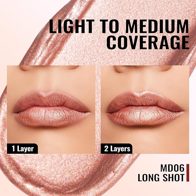 Oulac Bronzy Pink Lipstick for Women, Metallic Shine Liqiud Lip Gloss, Lip & Eye 2 IN 1, Long Lasting Waterproof Lipstick, Oil-Based Formula, Transfer Pfoof, Vegan MD06