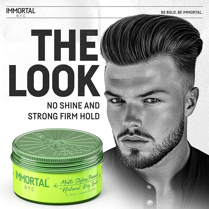 Immortal NYC Natural Dry Look Hair Wax - 8 out of 9 Holding Ability, Matte Finish - All Natural Water-Based Hair Wax for Men - No Residue, All Hair Types