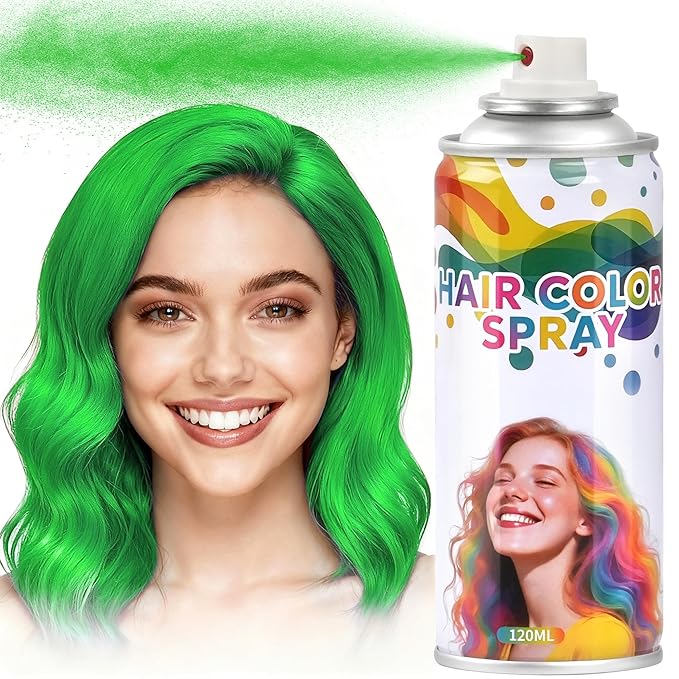 Green hair spray, green hair spray temporary for Women Kids Men, Washable Temporary Hair Dye, Spray hair color Non-Sticky, For Christmas Party, Halloween Crazy Hair Day, Cosplay Party (Green 4.06 oz)