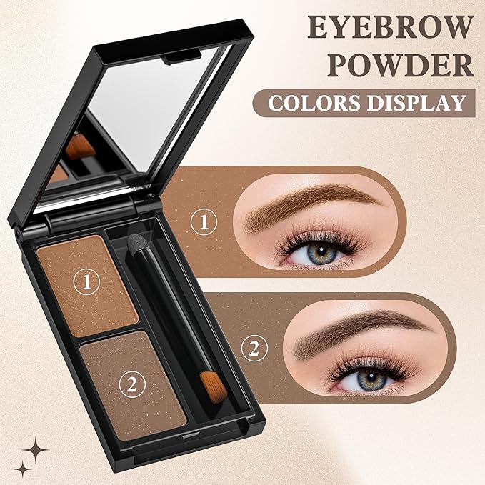Dark light Brown Eyebrow Powder，Eyebrow Kit Makeup Palette，Two Colors Matte Eye Brow Powder With Mirror&Brow Brush for Women，LongLasting，Waterproof，Fill & Sculpt，Defined Natural Brows 01