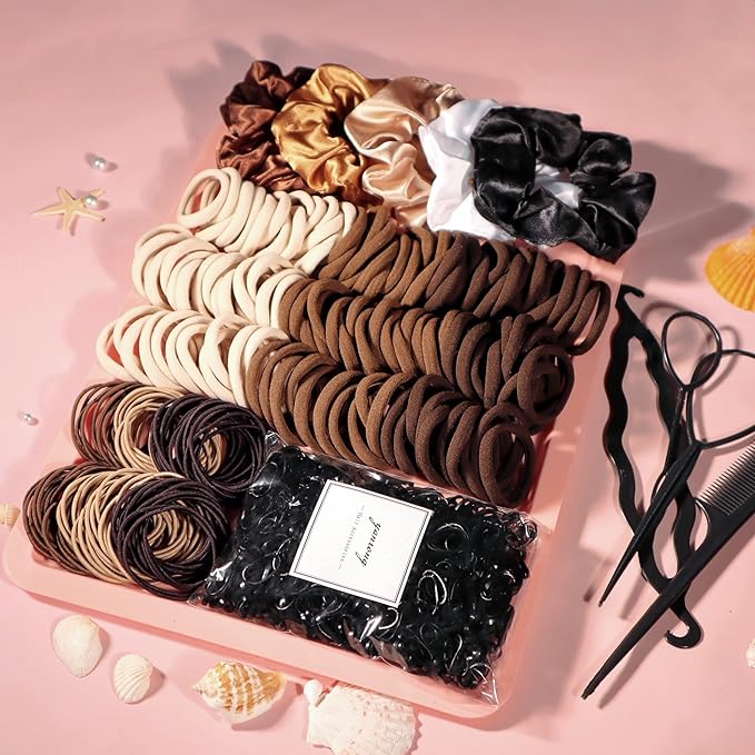 YANRONG Brown Hair Ties For Women Girls,Elastic Ponytail Holders Rubber Band For Thick Hair & Thin Hair Fashion Hair Accessories Set（809PCS）