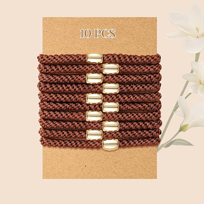 Hair Ties No Damage - 10PCS Ponytail Holders - Elastic Hair Ties for Thick Hair - Braided Hair Bands for Women Girls's Hair - Brown