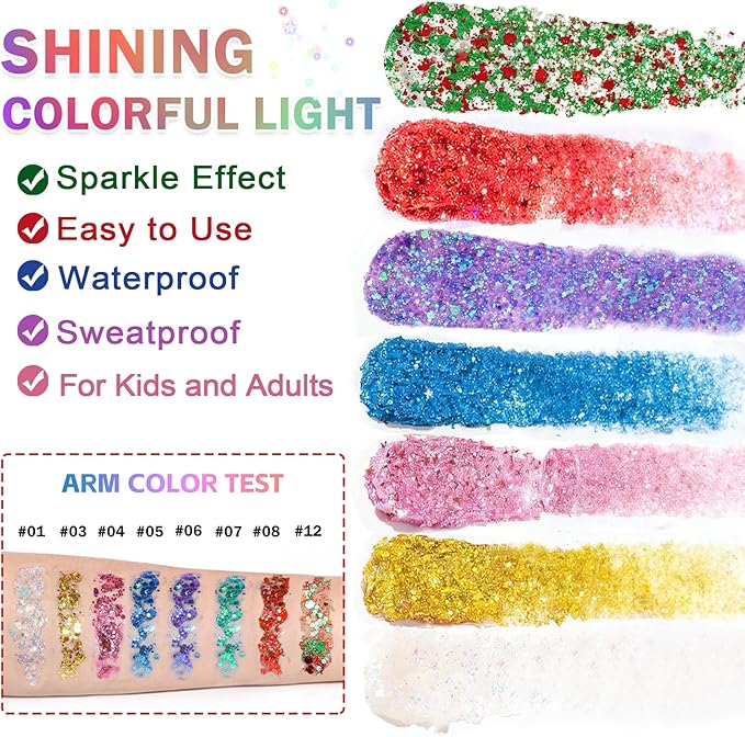 Sparkling Rainbow Body Glitter Stick, Face Body Glitter Gel Holographic Hair Glitter Halloween Chunky Sequin Waterproof Face Paint Stick Glitter Makeup for Women