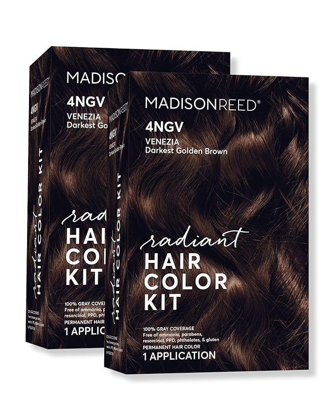 Madison Reed Radiant Hair Color Kit - 4NGV Darkest Golden Brown with Warm Tones (Venezia Brown), Dimensional Gray Hair Blending Permanent Hair Dye, PPD-Free & Ammonia-Free, 2 Pack