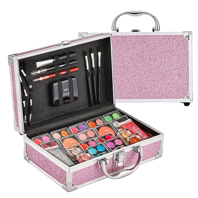 Anpro All-In-One Makeup Kit for Girls 10-12 with Case, Pro Teen Makeup Set, Tween Makeup Kit for Teens Women, Full Starter Make Up Kit with Brushes, Lipstick, Eye Shadows Palette, Blushes, Glitter Gel