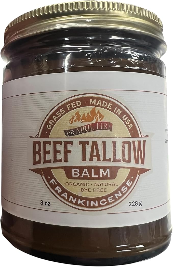 Grass Fed Beef Tallow Balm - 8 oz - Made in USA - Organic Grass Fed and Finished - Moisturizing Skin Care Frankincense