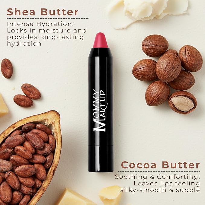 Mommy Makeup Triple Sticks Lipstick, Cream Blush & Treatment All-In-One with Shea & Cocoa Butter - Soft & Creamy Moisturizing Lip Crayon For Lips & Cheeks (Mon Cherie)