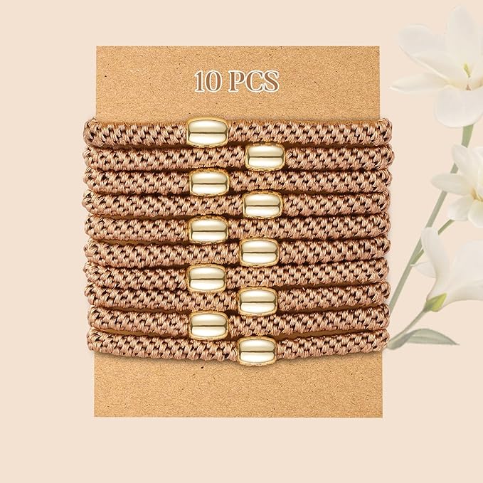 Hair Ties No Damage - 10PCS Ponytail Holders - Elastic Hair Ties for Thick Hair - Braided Hair Bands for Women Girls's Hair - Khaki