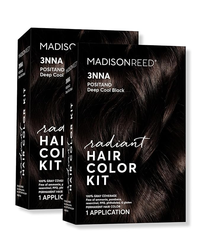 Madison Reed Radiant Hair Color Kit - 3NNA Cool Black-Brown with Ash Undertones (Positano Black), Dimensional Gray Hair Blending Permanent Hair Dye, PPD-Free & Ammonia-Free, 2 Pack