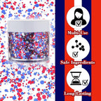 Red White Blue USA Patriotic Face Glitter,4th of July Accessories Hair Glitter for Kids,Blue Body Glitter Face Paint,Fourth of July Outfits for Women,Festival Party Celebrations Makeup