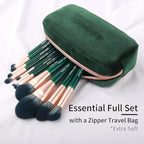 Natural Fiber & Goat Hair Makeup Brush Set Professional, Combined Hair Makeup Brushes Set with Case by Luxury ENZO KEN, Emerald Green Cosmetic Brushes Makeup Set, Natural Bristle Makeup Brushes.