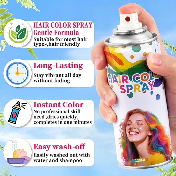 2 Pack hair spray temporary for Girls Women,Washable Hair Dye Spray Non-Sticky Halloween Cosplay Party Crazy Hair Day Hair Coloring Wax (Fiery Red&Blue)