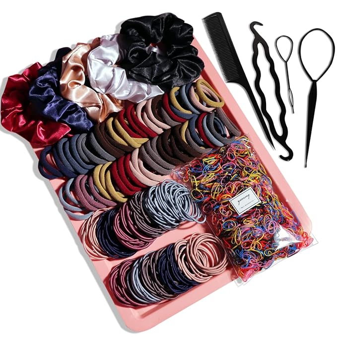 YANRONG 1159PCS Hair Accessories for Woman Set Seamless Ponytail Holders Variety Hair Scrunchies Hair Bands Scrunchy Hair Ties For Thick and Curly (Deep Colour)
