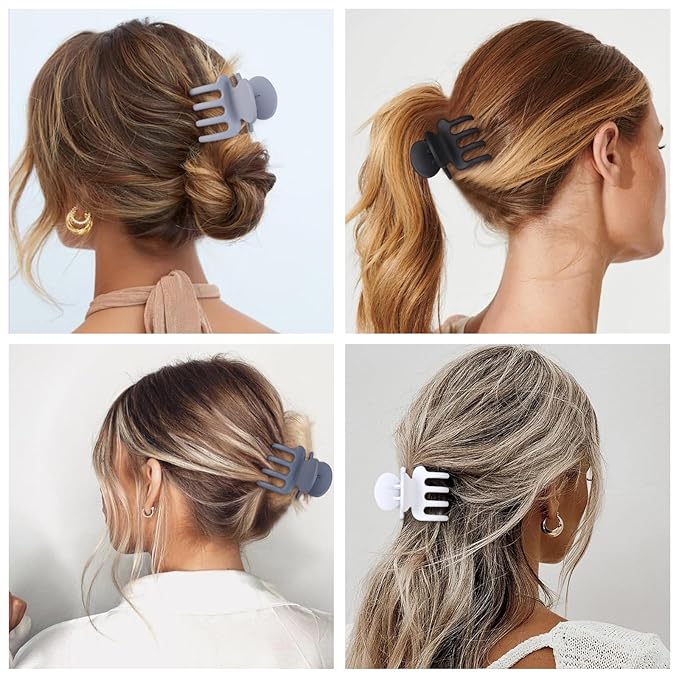 Medium Hair Clips for Women 8 Pcs Small Claw Clips for Thin and Thick Hair 2 Styles Hair Claw Clips Combination Rectangle Banana Jaw Hair Accessories for Women and Girls (Grey)