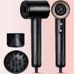 ELLA BELLA® Compact Plasma Hair Dryer, Advanced Plasma Technology Blow Dryer with Digital Display, Rapid Drying, Low Noise, & Luxury Velvet Travel Bag - Includes Diffuser & Nozzle- for All Hair Types