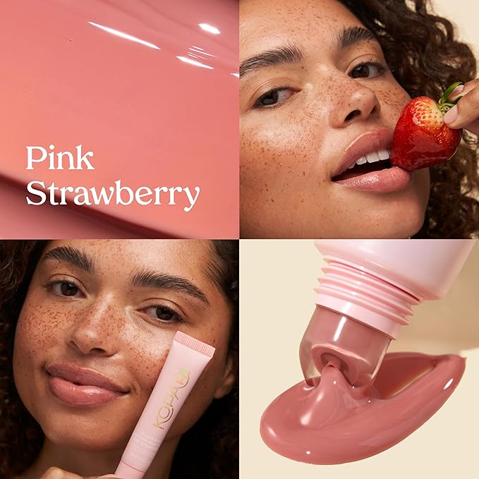 Kopari Lip Love Moisture Balm in Pink Strawberry SPF 30-100% Mineral Zinc Oxide Lip Sunscreen, Ceramide Hydrating Tinted Lip Balm, Clean Vegan & Reef-Friendly, 0.35 oz