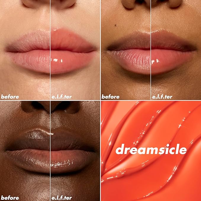 e.l.f. Glow Reviver Plumping Lip Oil, Tinted Lip Plumper For A High-Shine, Plump Finish, Infused With Jojoba Oil, Vegan & Cruelty-Free, Dreamsicle